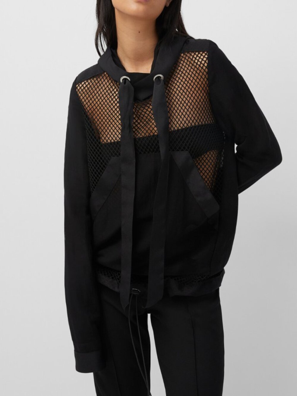 Denis Gagnon Black Linen Mesh-Front Hoodie